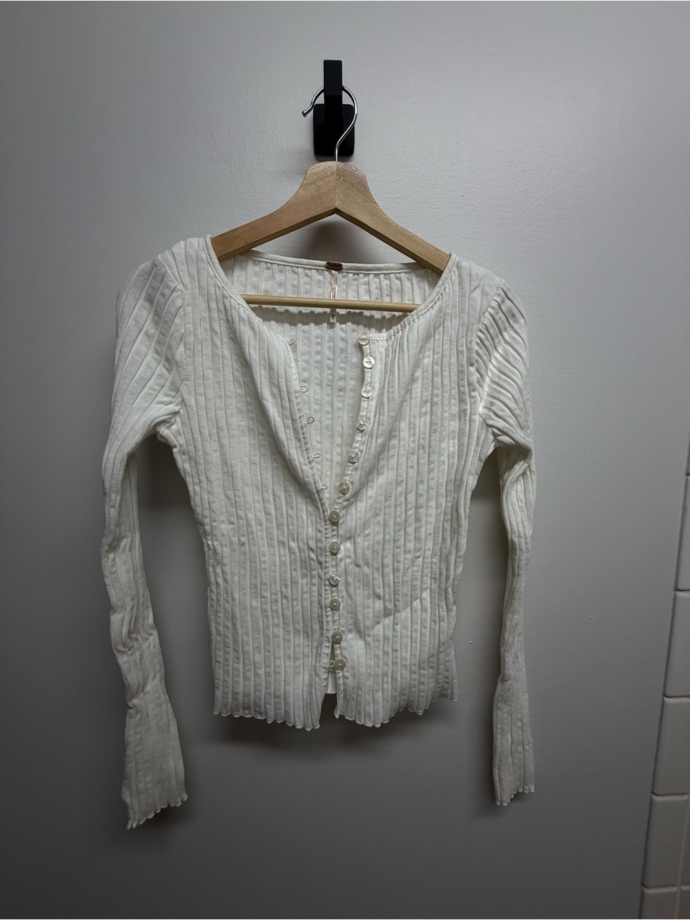 Free People White Ribbed Button-Front Women's Sweater Cardigan